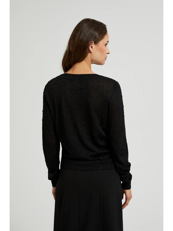 Moodo Pulover z dolgimi rokavi okrašen z metalnim nitjem črn Moodo