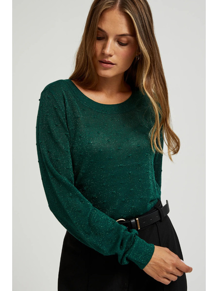Moodo Pulover z dolgimi rokavi okrašen z metalnim nitjem zelen Moodo