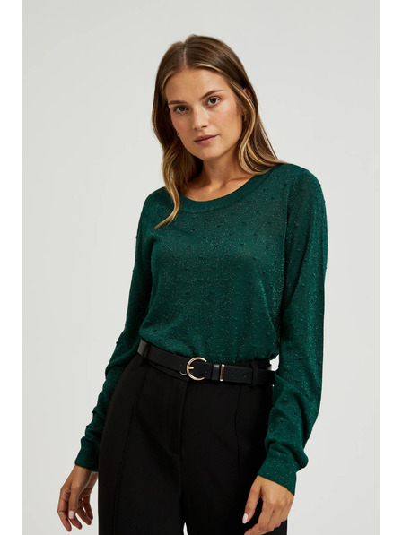 Moodo Pulover z dolgimi rokavi okrašen z metalnim nitjem zelen Moodo