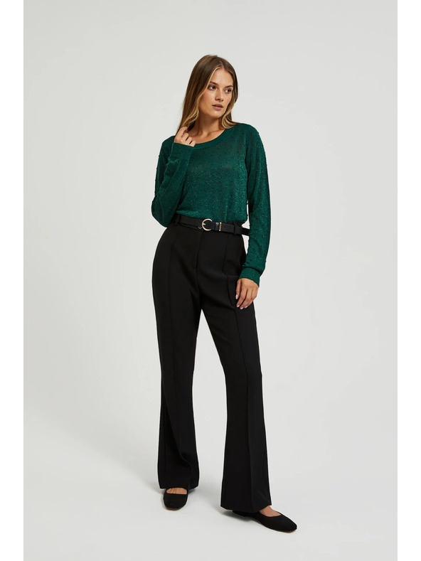 Moodo Pulover z dolgimi rokavi okrašen z metalnim nitjem zelen Moodo