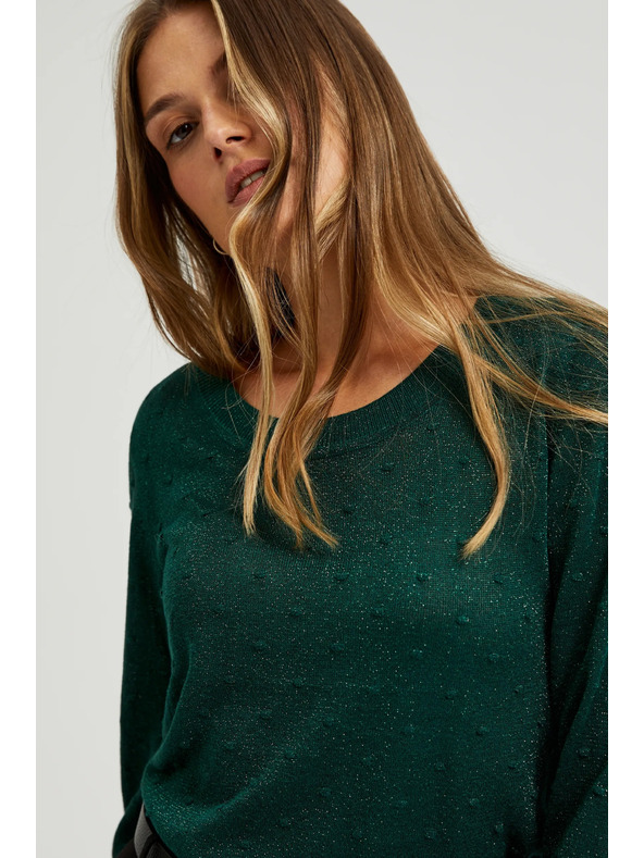 Moodo Pulover z dolgimi rokavi okrašen z metalnim nitjem zelen Moodo