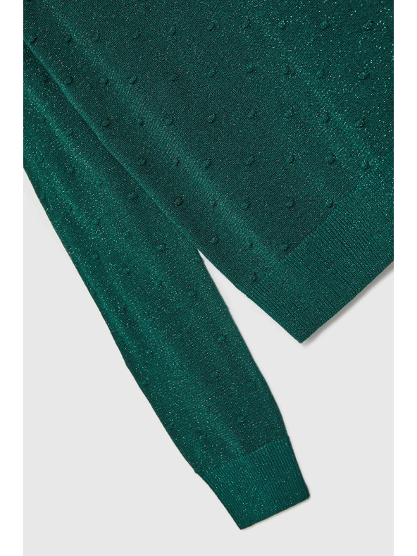 Moodo Pulover z dolgimi rokavi okrašen z metalnim nitjem zelen Moodo