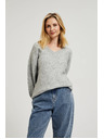 Moodo Gladek pulover z V-izrezom in rebrastim vzorcem siv Moodo