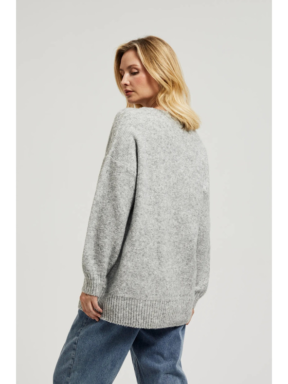 Moodo Gladek pulover z V-izrezom in rebrastim vzorcem siv Moodo