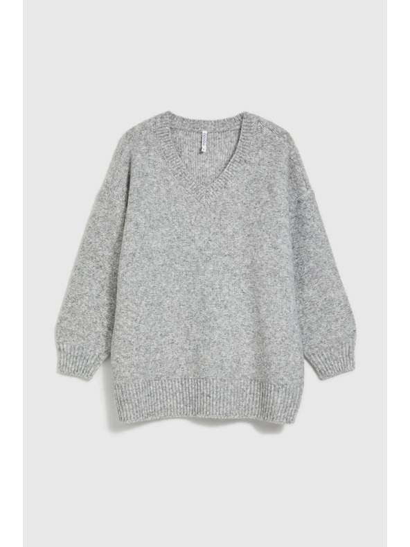 Moodo Gladek pulover z V-izrezom in rebrastim vzorcem siv Moodo