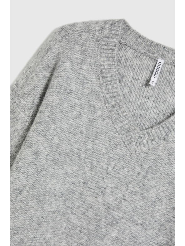 Moodo Gladek pulover z V-izrezom in rebrastim vzorcem siv Moodo