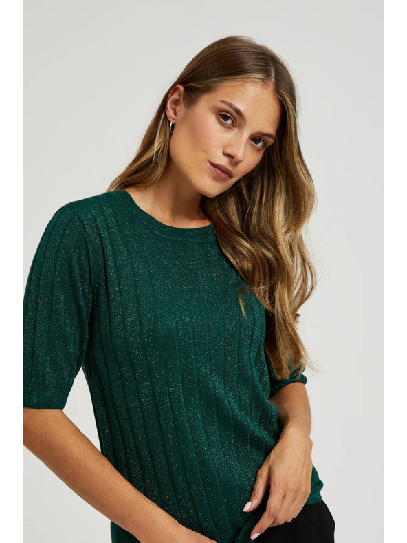 Moodo Viskozni pulover z metalnim vlaknom zelen Moodo