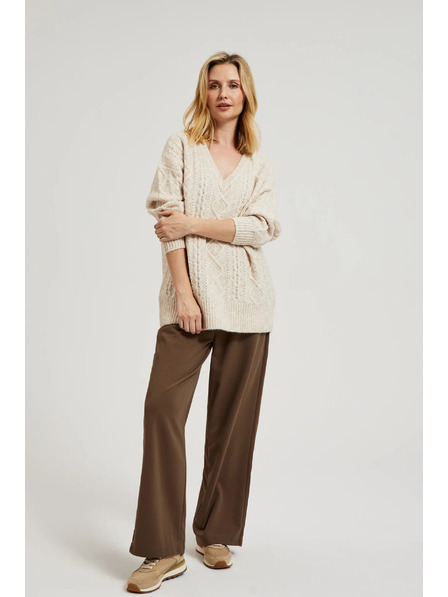 Moodo Pleteni bež pulover z V-izrezom Moodo