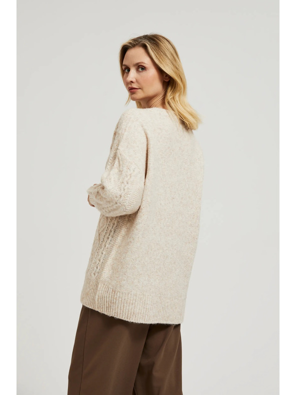 Moodo Pleteni bež pulover z V-izrezom Moodo