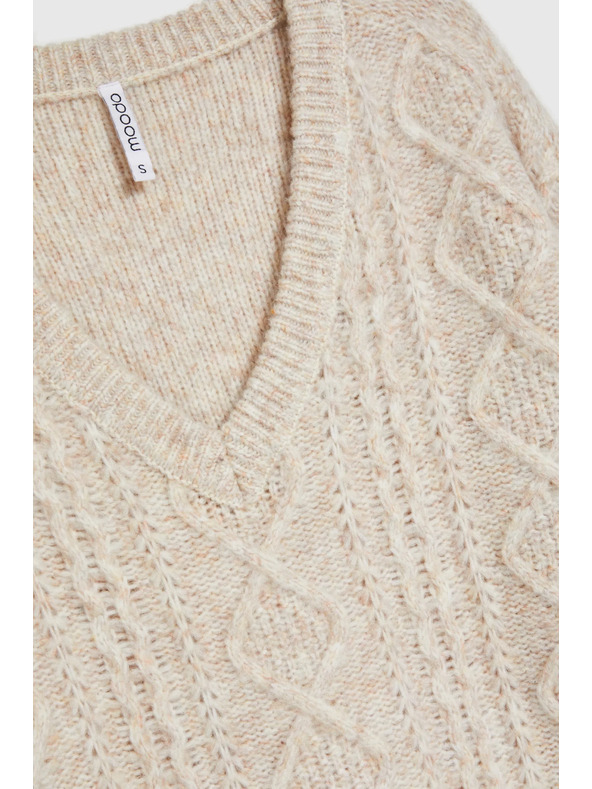 Moodo Pleteni bež pulover z V-izrezom Moodo