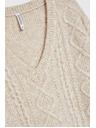 Moodo Pleteni bež pulover z V-izrezom Moodo