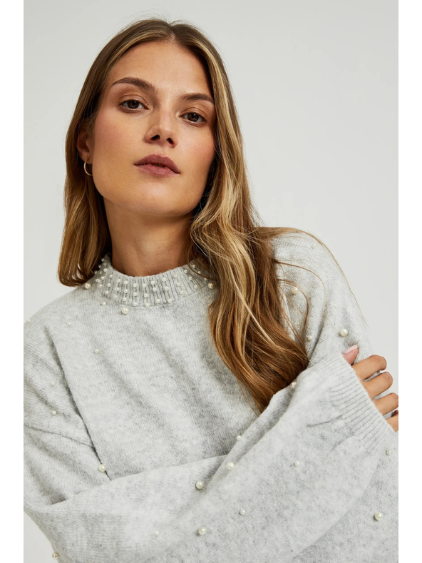 Moodo Pulover okrašen z biseri siv Moodo