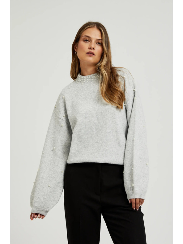 Moodo Pulover okrašen z biseri siv Moodo