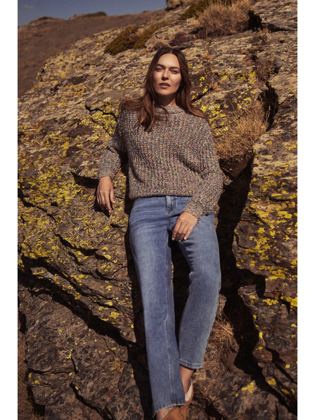 Moodo Pulover okrašen z barvnim nitjem siv Moodo