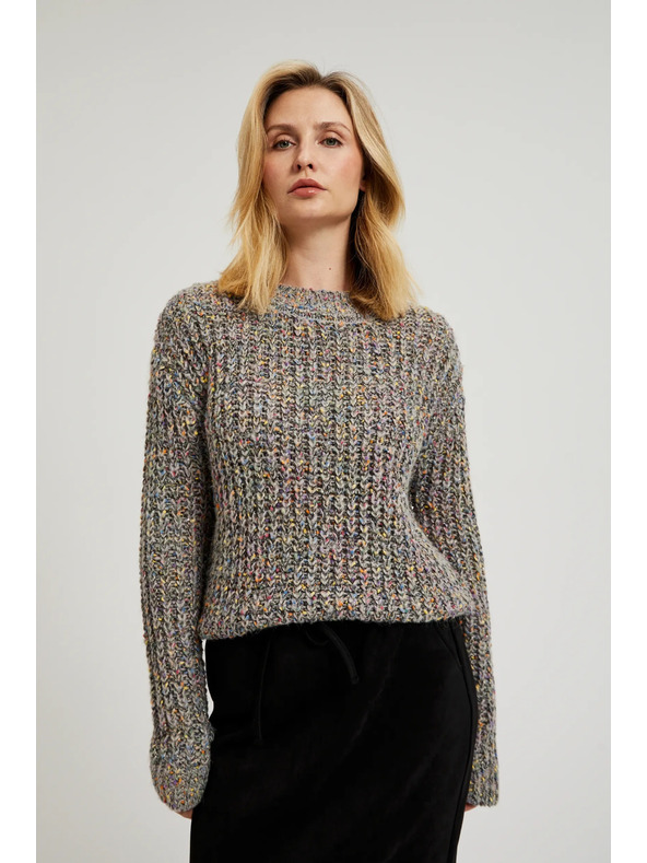 Moodo Pulover okrašen z barvnim nitjem siv Moodo