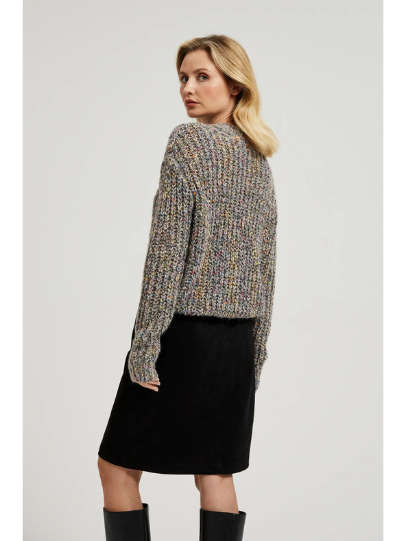 Moodo Pulover okrašen z barvnim nitjem siv Moodo