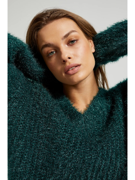 Moodo Kosmat pulover z metalnim nitjem zelen Moodo