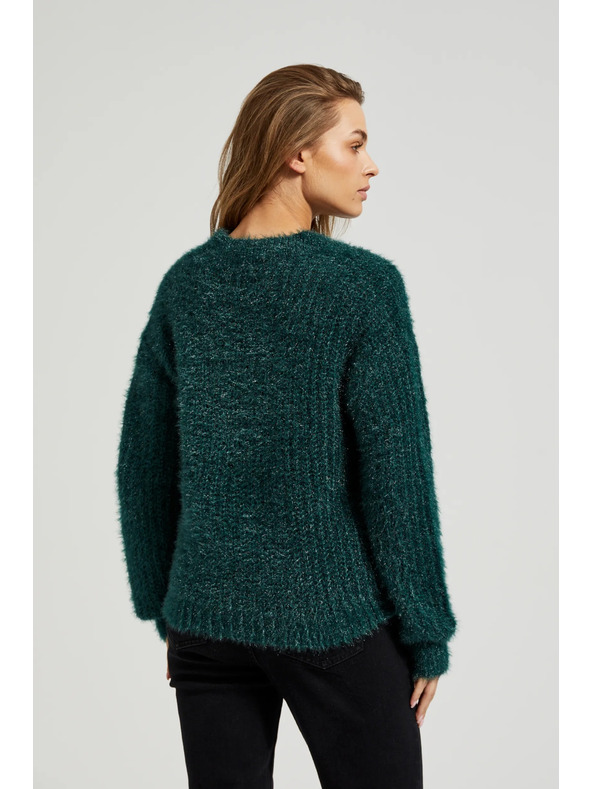 Moodo Kosmat pulover z metalnim nitjem zelen Moodo