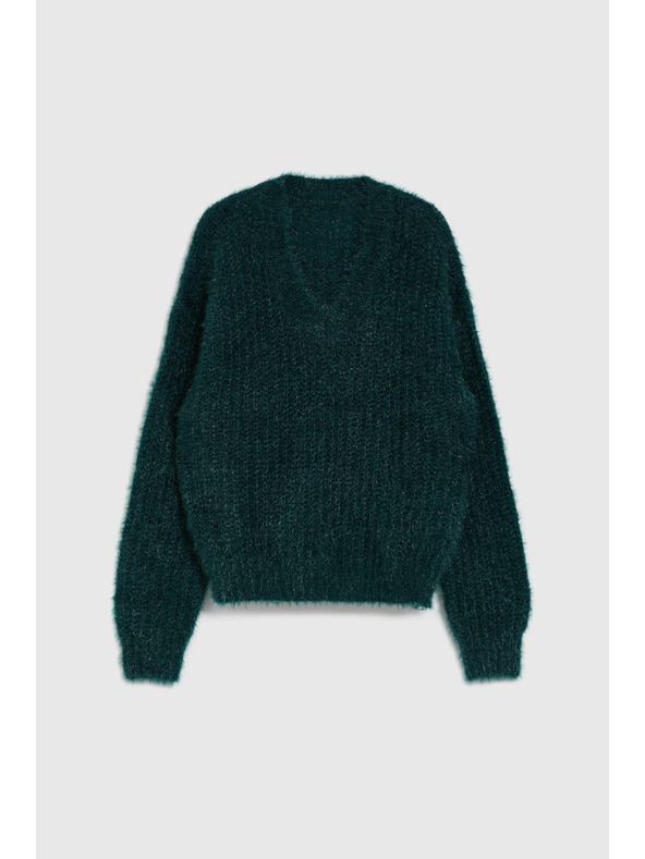 Moodo Kosmat pulover z metalnim nitjem zelen Moodo