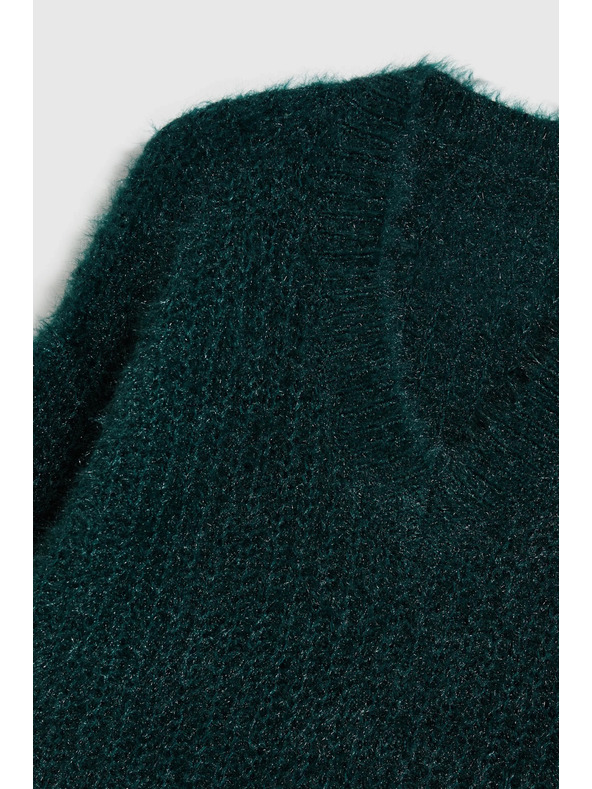 Moodo Kosmat pulover z metalnim nitjem zelen Moodo