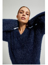 Moodo Kosmat pulover z metalnim nitjem temno moder Moodo