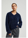 Moodo Kosmat pulover z metalnim nitjem temno moder Moodo