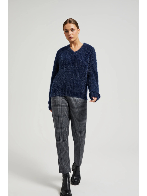 Moodo Kosmat pulover z metalnim nitjem temno moder Moodo