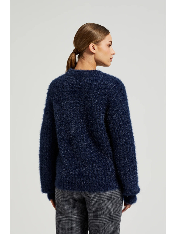 Moodo Kosmat pulover z metalnim nitjem temno moder Moodo