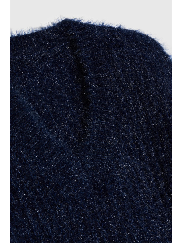 Moodo Kosmat pulover z metalnim nitjem temno moder Moodo