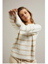 Moodo Bež pulover s črtami in okroglim izrezom Moodo