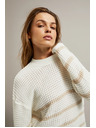 Moodo Bež pulover s črtami in okroglim izrezom Moodo