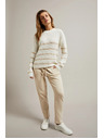 Moodo Bež pulover s črtami in okroglim izrezom Moodo