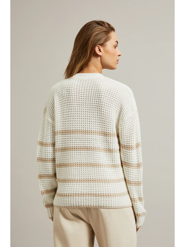 Moodo Bež pulover s črtami in okroglim izrezom Moodo