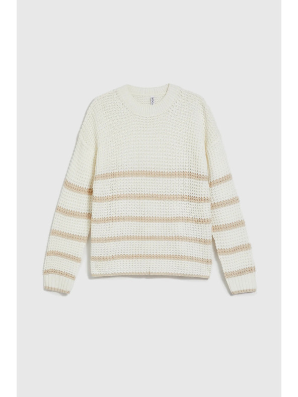 Moodo Bež pulover s črtami in okroglim izrezom Moodo