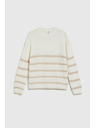 Moodo Bež pulover s črtami in okroglim izrezom Moodo