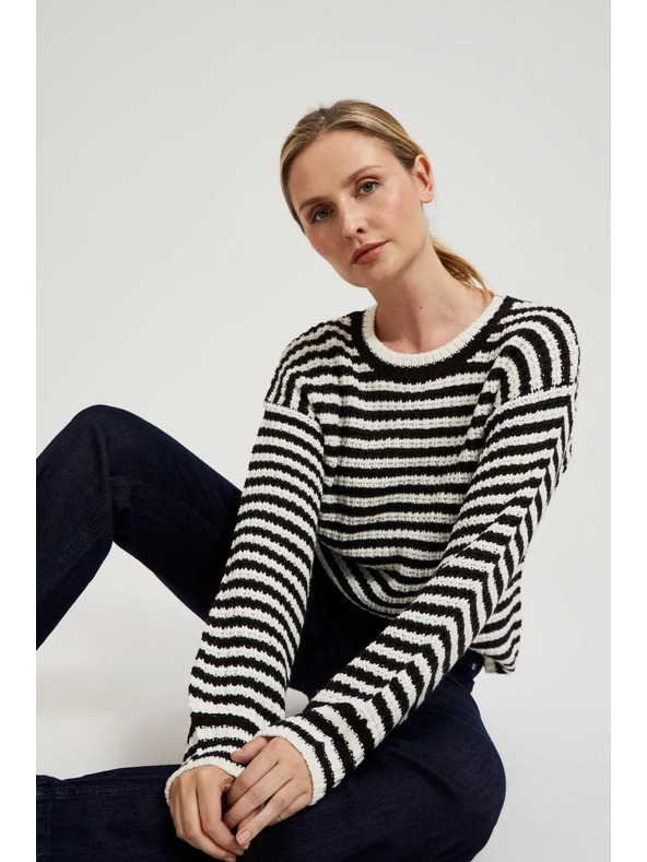 Moodo Kratek črtasto-bel pulover Moodo