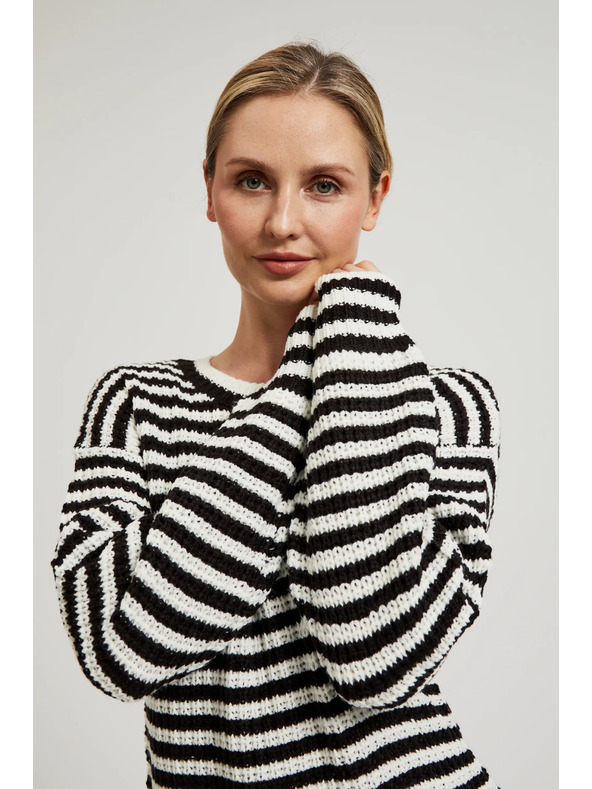 Moodo Kratek črtasto-bel pulover Moodo