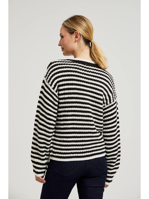 Moodo Kratek črtasto-bel pulover Moodo