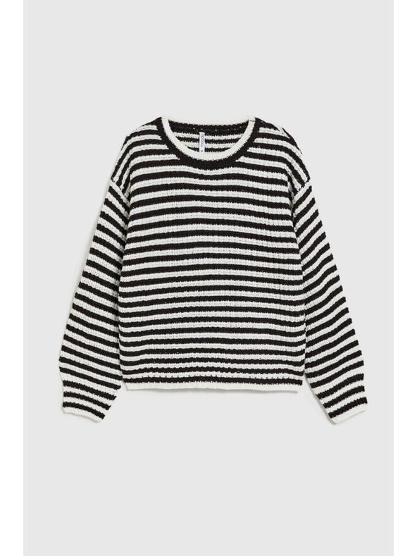 Moodo Kratek črtasto-bel pulover Moodo