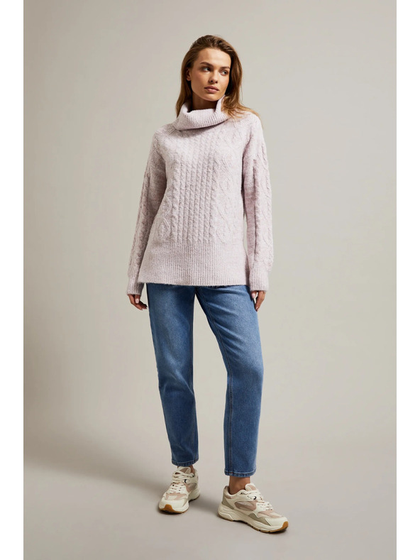 Moodo Rožnat pulover z debelim ovratnikom Moodo