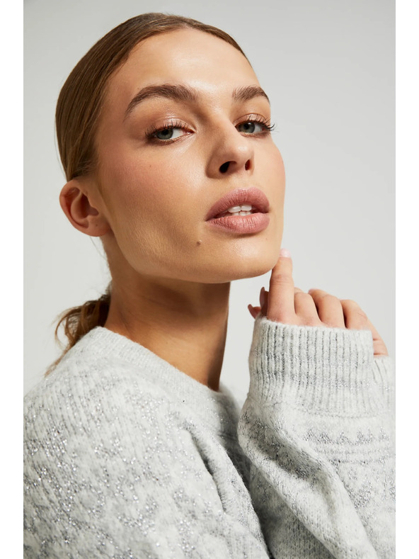 Moodo Siv pulover z okrašen z bleščečo nitjo Moodo