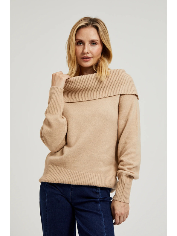 Moodo Bežen pulover z zavihnjenim izrezom Moodo