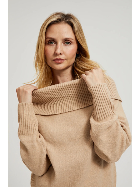Moodo Bežen pulover z zavihnjenim izrezom Moodo