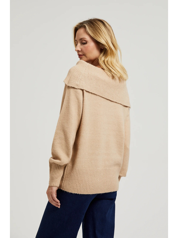 Moodo Bežen pulover z zavihnjenim izrezom Moodo