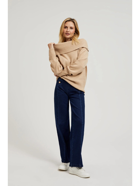 Moodo Bežen pulover z zavihnjenim izrezom Moodo