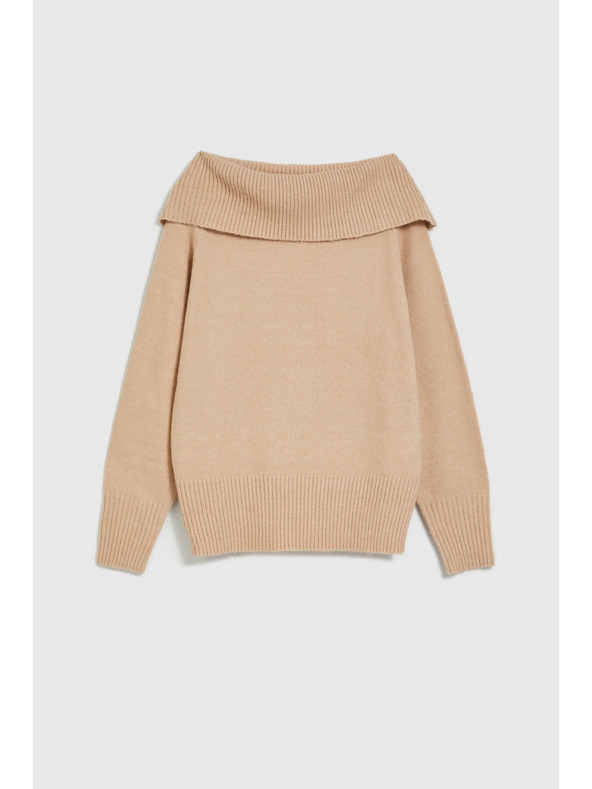 Moodo Bežen pulover z zavihnjenim izrezom Moodo