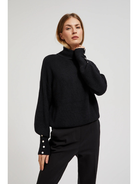 Moodo Črn pulover z visokim ovratnikom in napihnjeni rokavi Moodo