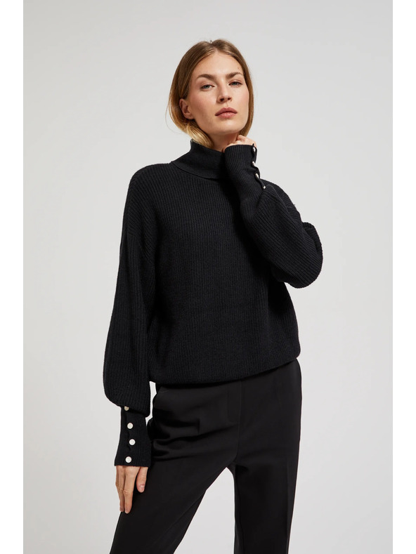 Moodo Črn pulover z visokim ovratnikom in napihnjeni rokavi Moodo