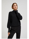 Moodo Črn pulover z visokim ovratnikom in napihnjeni rokavi Moodo