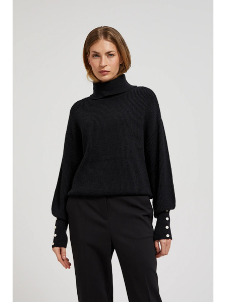 Moodo Črn pulover z visokim ovratnikom in napihnjeni rokavi Moodo